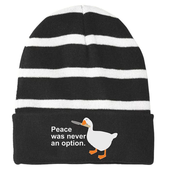 Peace Was Never An Option Funny Goose Apparel Striped Beanie with Solid Band