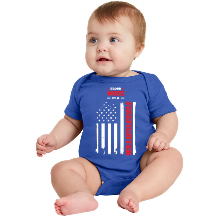 Proud Wife Of A Firefighter Distressed American Flag Cool Gift Baby Bodysuit