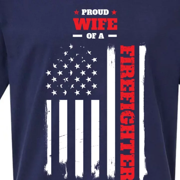 Proud Wife Of A Firefighter Distressed American Flag Cool Gift Sueded Cloud Jersey T-Shirt