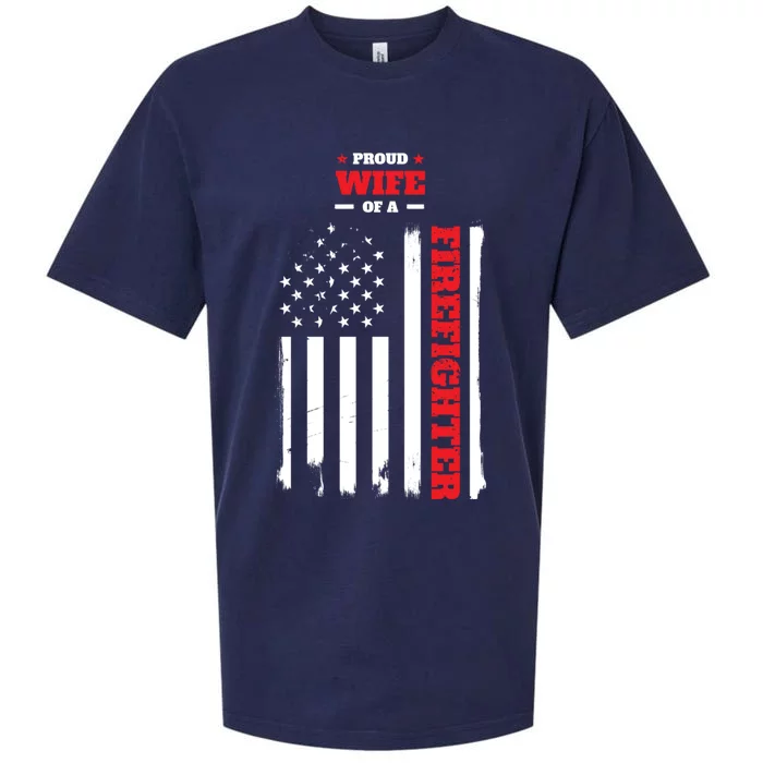 Proud Wife Of A Firefighter Distressed American Flag Cool Gift Sueded Cloud Jersey T-Shirt