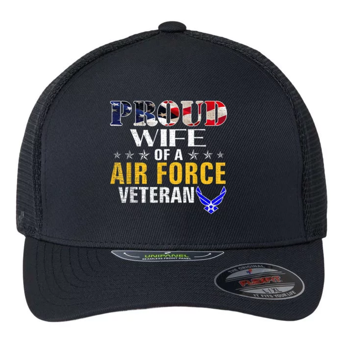 Proud Wife Of A Air Force Veteran American Flag Military Flexfit Unipanel Trucker Cap