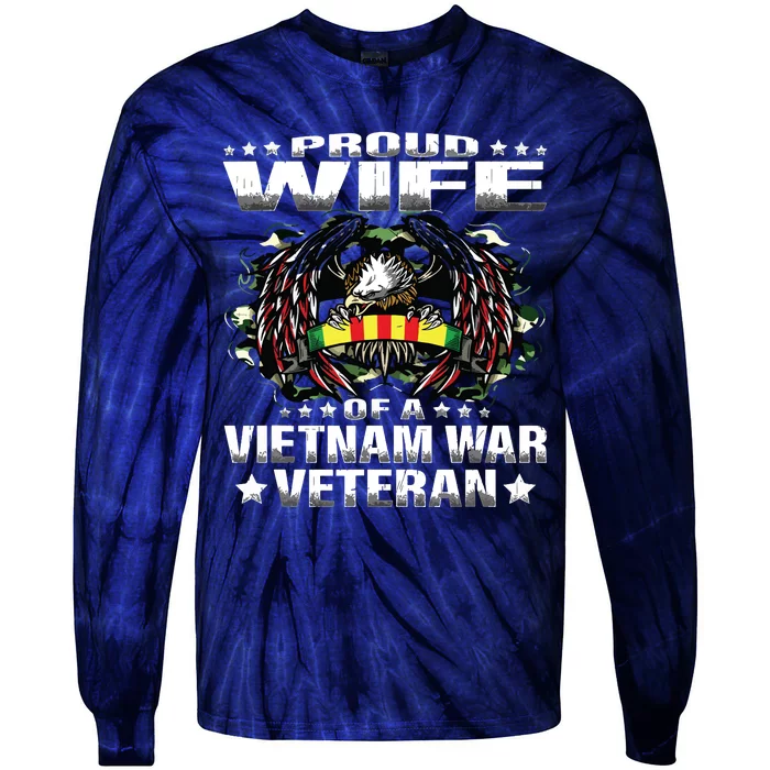 Proud Wife Of A Vietnam War Veteran Military Vets Spouse Tie-Dye Long Sleeve Shirt