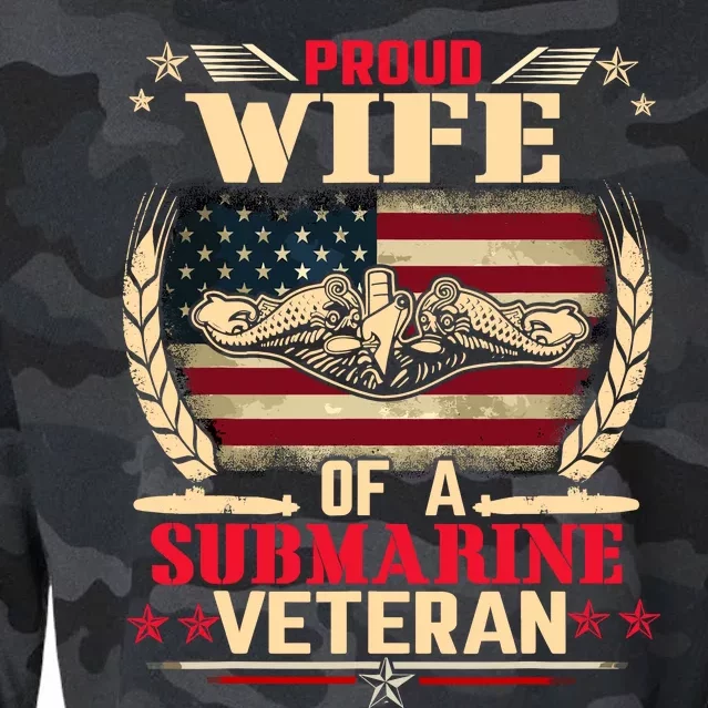 Proud Wife Of a Submarine Veteran Funny Memorial Patriotic Cropped Pullover Crew