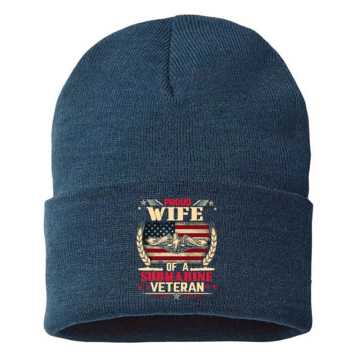 Proud Wife Of a Submarine Veteran Funny Memorial Patriotic Sustainable Knit Beanie