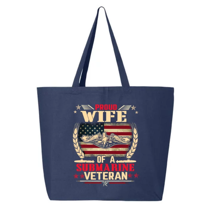 Proud Wife Of a Submarine Veteran Funny Memorial Patriotic 25L Jumbo Tote