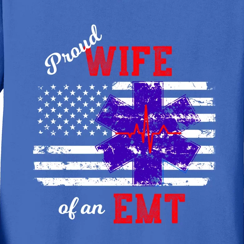 Proud Wife Of An Emt Paramedic Flag Back Print Great Gift Kids Long Sleeve Shirt