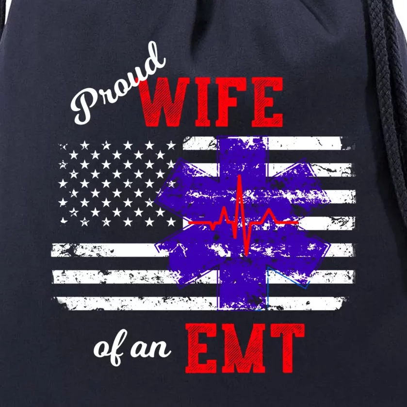 Proud Wife Of An Emt Paramedic Flag Back Print Great Gift Drawstring Bag