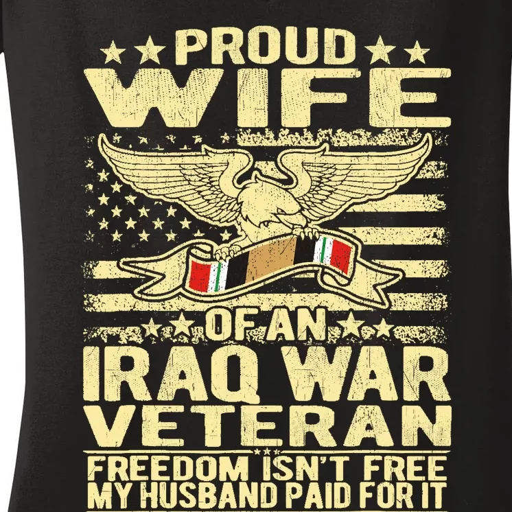 Proud Wife Of An Iraq Veteran Military Veterans Spouse Gift Women's V-Neck T-Shirt