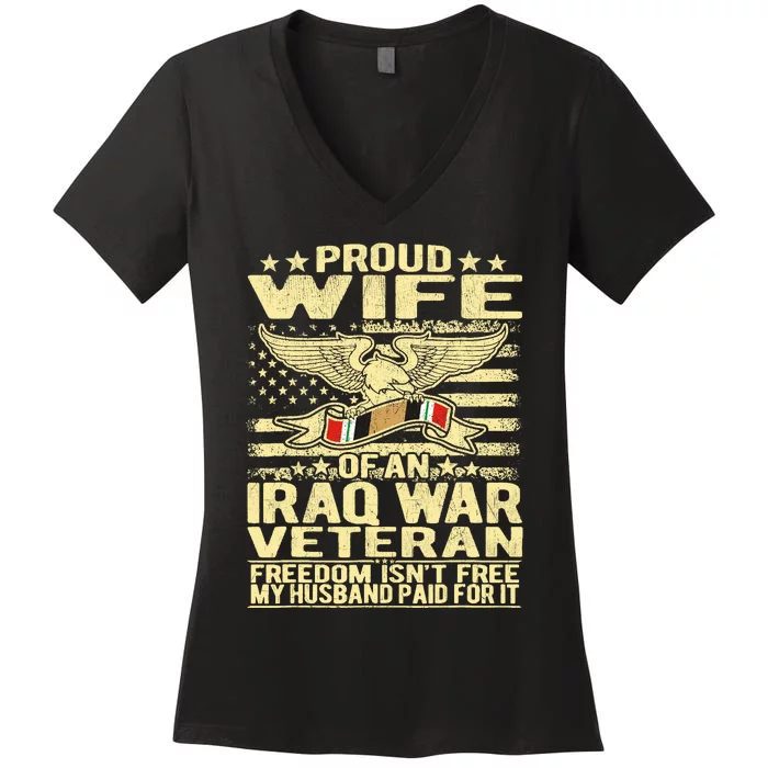 Proud Wife Of An Iraq Veteran Military Veterans Spouse Gift Women's V-Neck T-Shirt