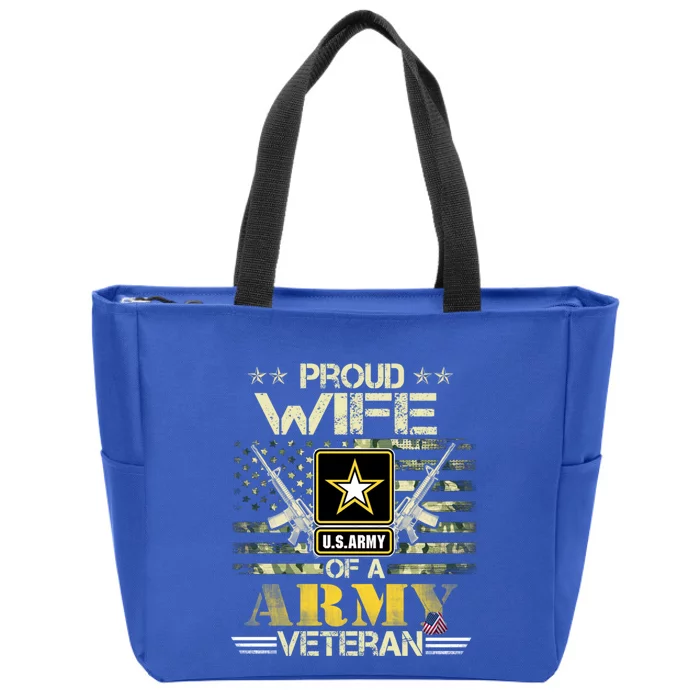 Proud Wife Of A Army Veteran American Flag Military Gift Zip Tote Bag