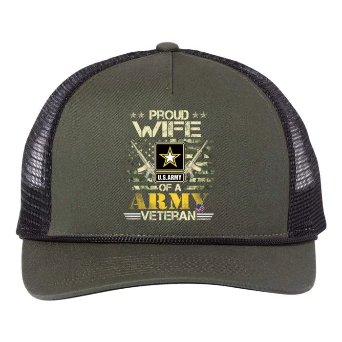 Proud Wife Of A Army Veteran American Flag Military Gift Retro Rope Trucker Hat Cap