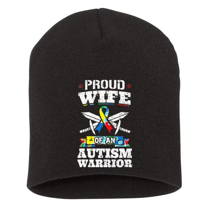 Proud Wife Of An Autism Warrior Autistic Awareness Ribbon Short Acrylic Beanie