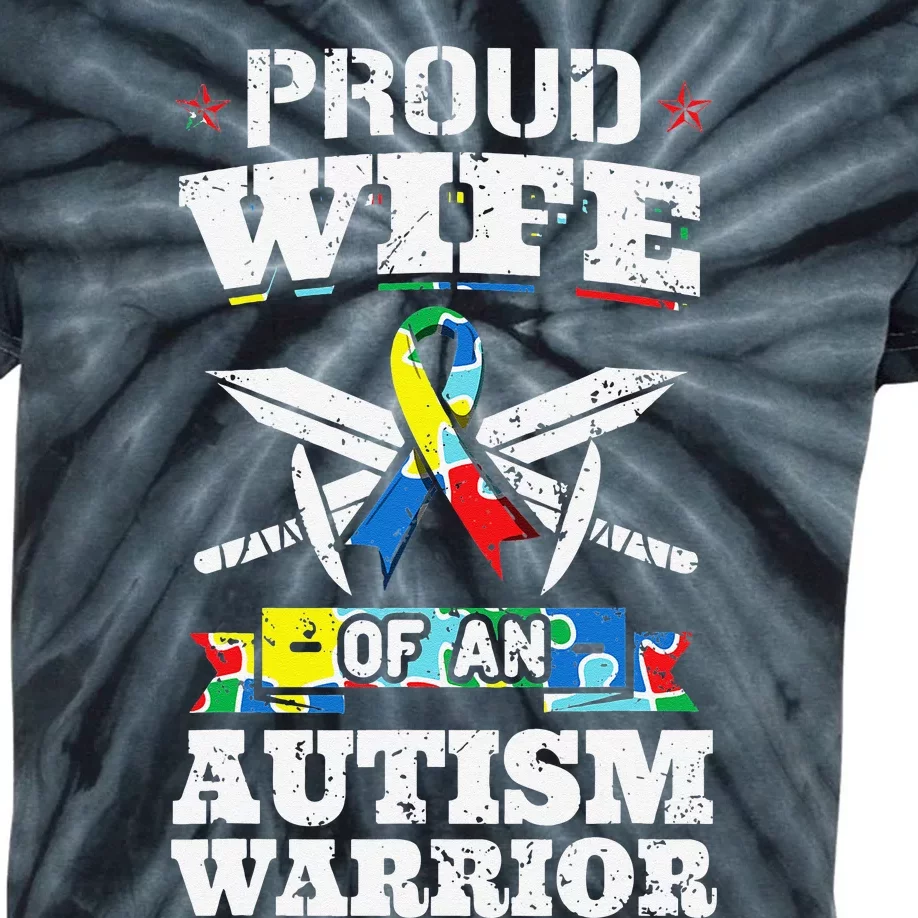 Proud Wife Of An Autism Warrior Autistic Awareness Ribbon Kids Tie-Dye T-Shirt