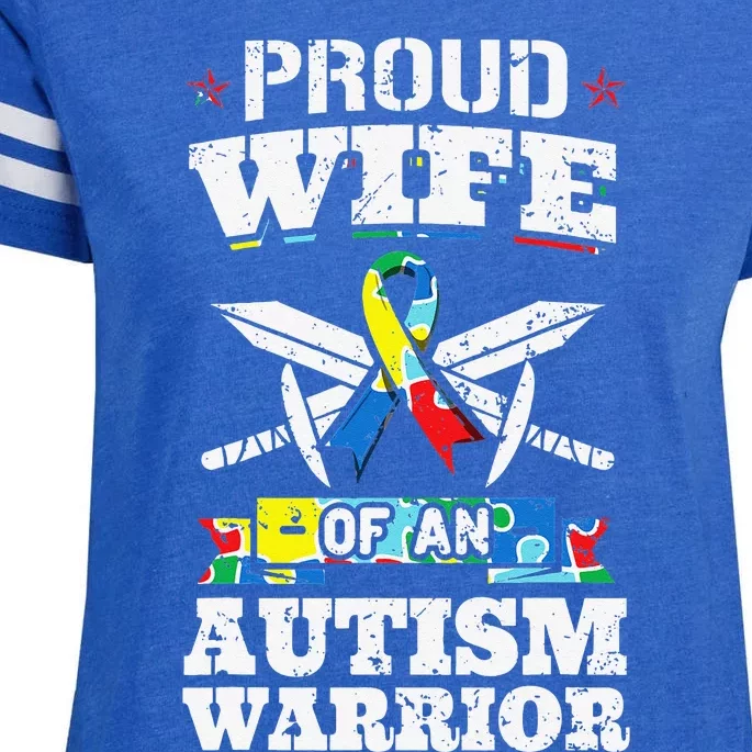 Proud Wife Of An Autism Warrior Autistic Awareness Ribbon Enza Ladies Jersey Football T-Shirt