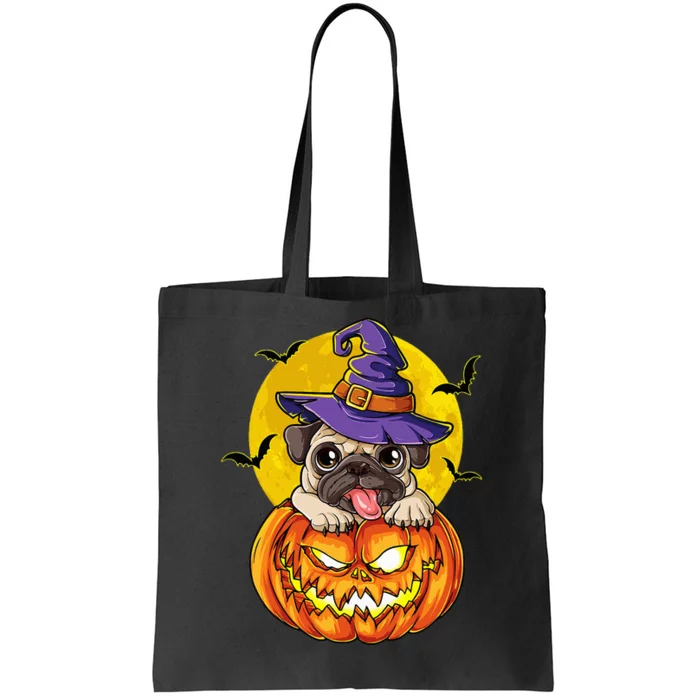 Pug Witch Pumpkin Halloween Dog Lovers Gift Tote Bag