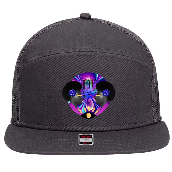 Psychedelic Woman Photographic Collage 7 Panel Mesh Trucker Snapback Hat