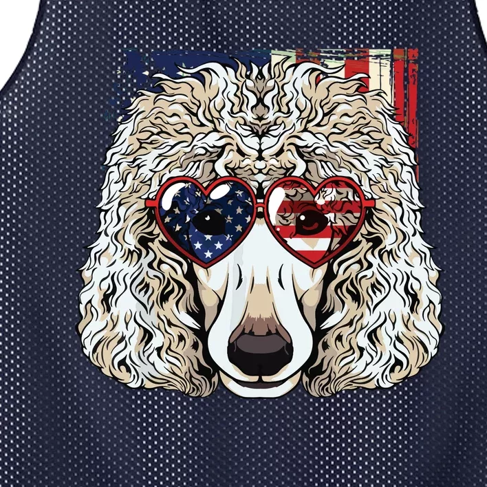 Patriotic White Poodle 4th Of July Dog American Flag Hat Mesh Reversible Basketball Jersey Tank