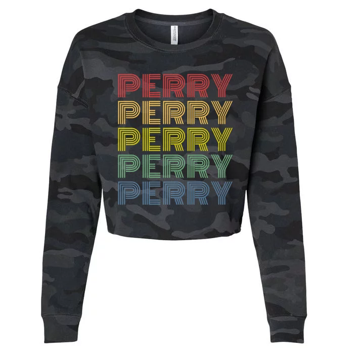 Perry Wordmark Pattern Personalized Name Retro Premium Cropped Pullover Crew