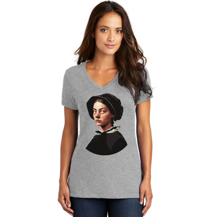 Pilgrim Woman Painting Women's V-Neck T-Shirt