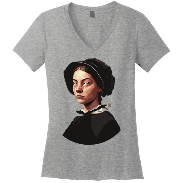 Pilgrim Woman Painting Women's V-Neck T-Shirt