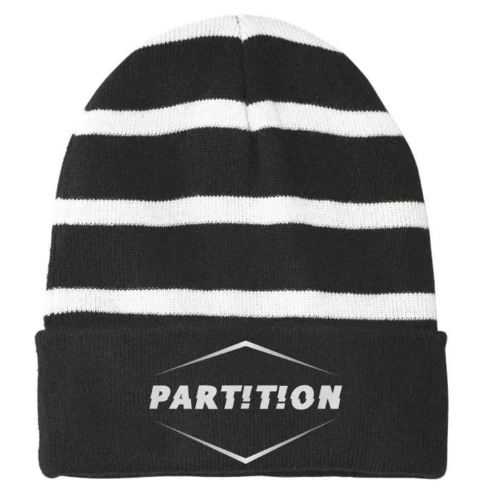 Partition White Striped Beanie with Solid Band