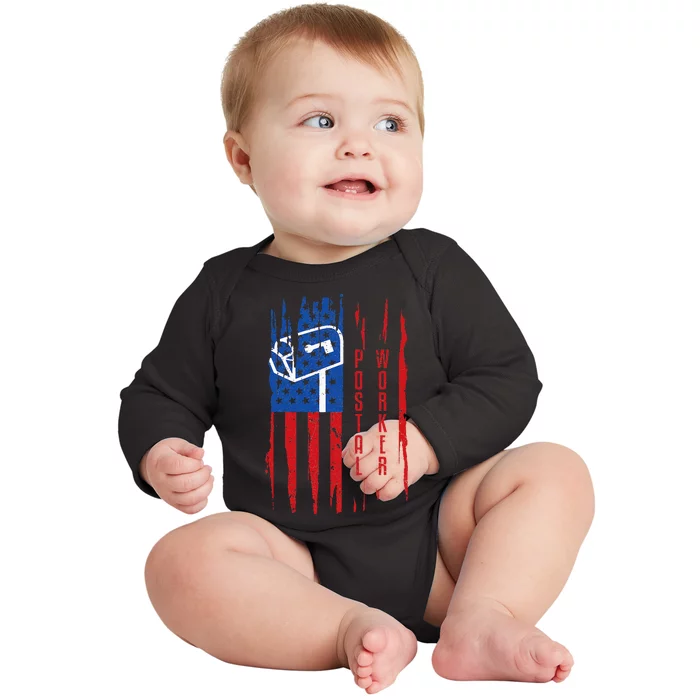 Postal Worker Patriotic US Post Mail Carrier Man Baby Long Sleeve Bodysuit