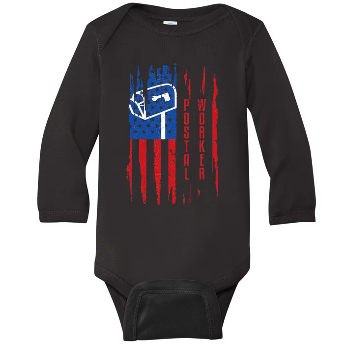 Postal Worker Patriotic US Post Mail Carrier Man Baby Long Sleeve Bodysuit