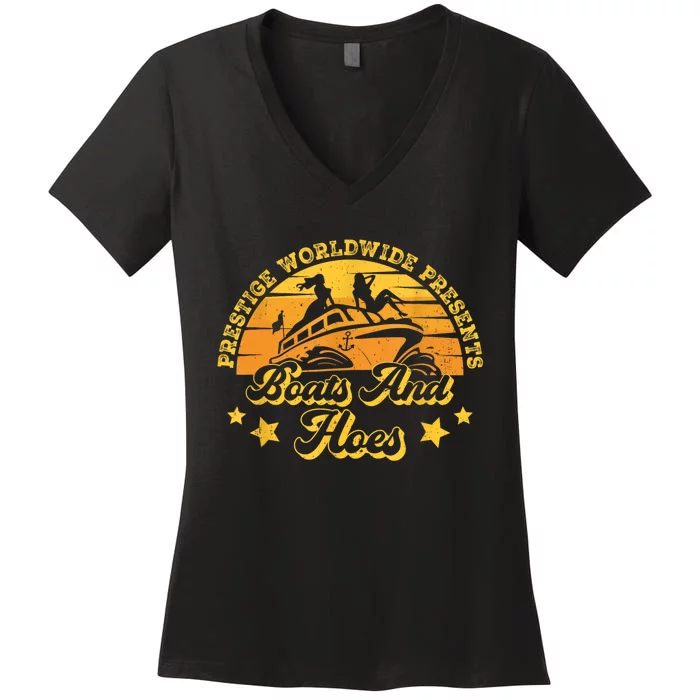 Prestige Worldwide Presents Boats And Hoes Funny Party Boat Women's V-Neck T-Shirt