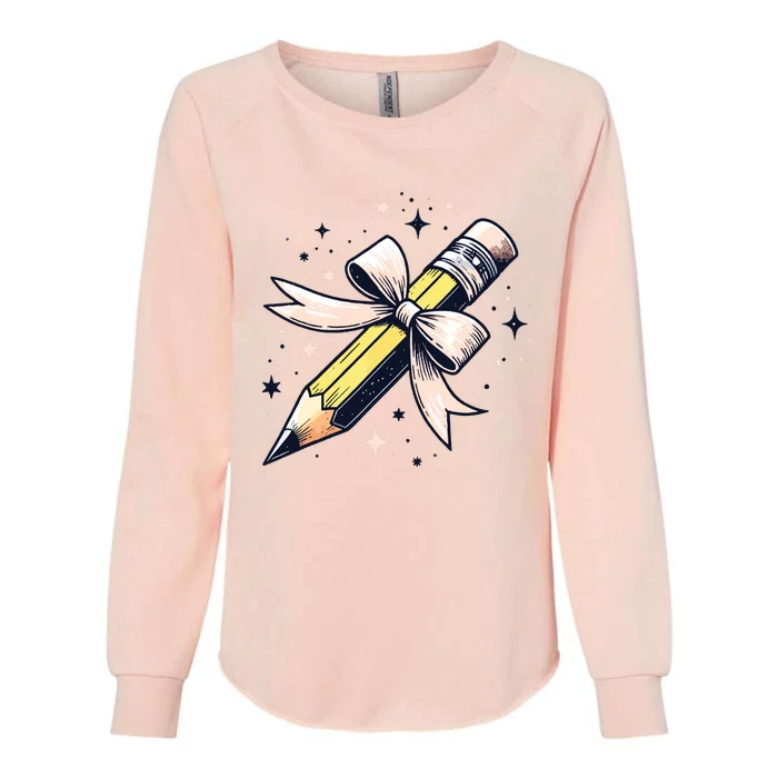 Pencil With Pink Coquette Bow Back To School Teacher Life Womens California Wash Sweatshirt