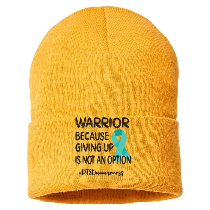 PTSD Warrior Post Traumatic Stress Disorder Teal Ribbon Sustainable Knit Beanie