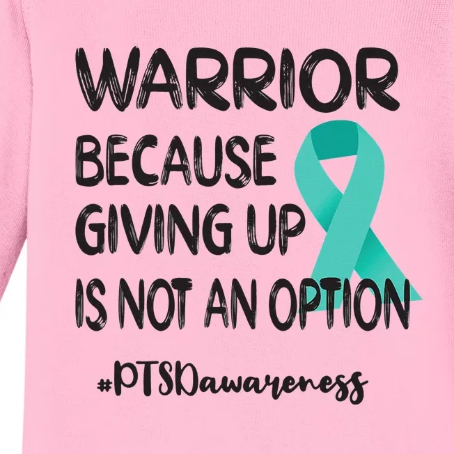 PTSD Warrior Post Traumatic Stress Disorder Teal Ribbon Baby Long Sleeve Bodysuit