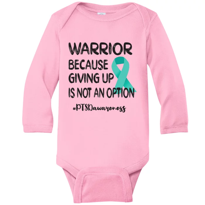 PTSD Warrior Post Traumatic Stress Disorder Teal Ribbon Baby Long Sleeve Bodysuit