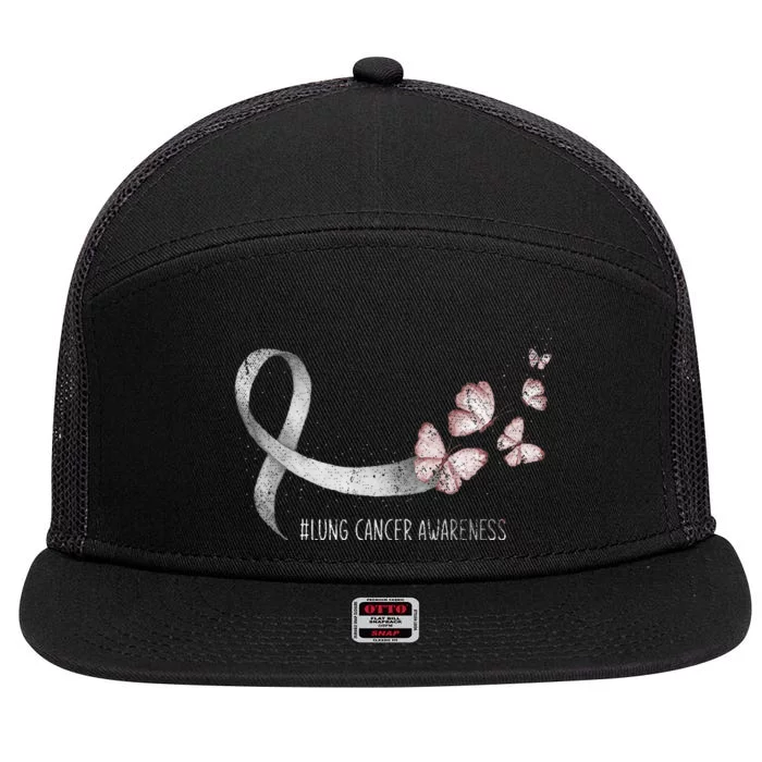 Pretty White Ribbon Support Lung Cancer Awareness 7 Panel Mesh Trucker Snapback Hat