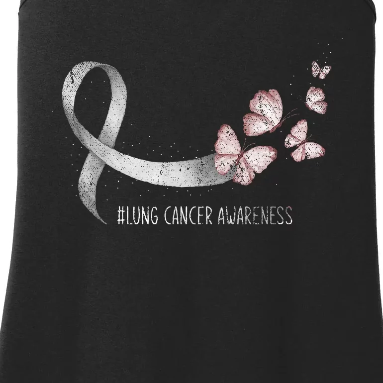 Pretty White Ribbon Support Lung Cancer Awareness Ladies Essential Tank