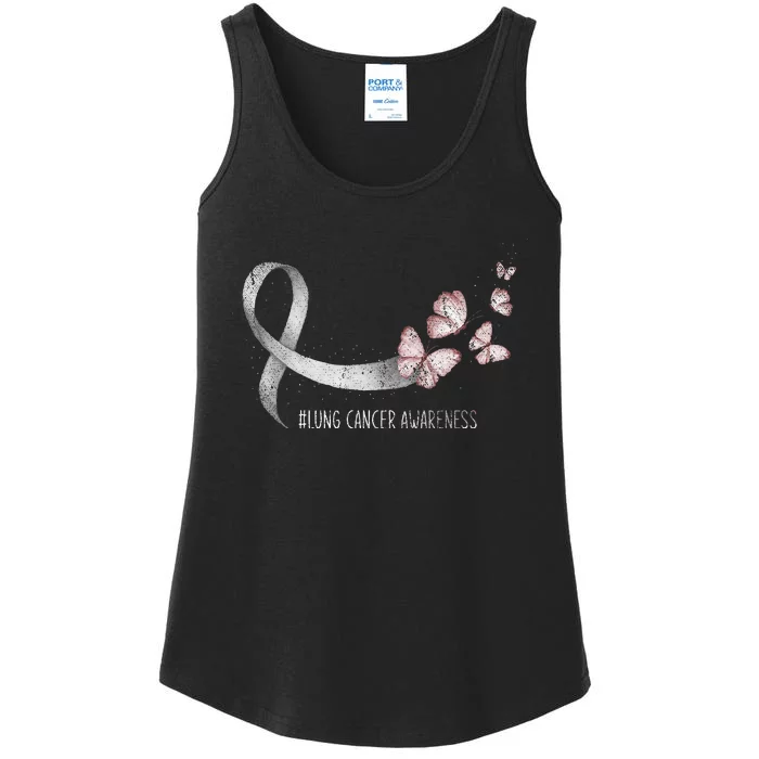 Pretty White Ribbon Support Lung Cancer Awareness Ladies Essential Tank