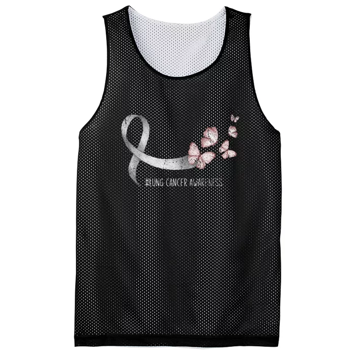 Pretty White Ribbon Support Lung Cancer Awareness Mesh Reversible Basketball Jersey Tank