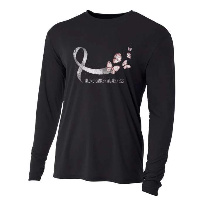 Pretty White Ribbon Support Lung Cancer Awareness Cooling Performance Long Sleeve Crew