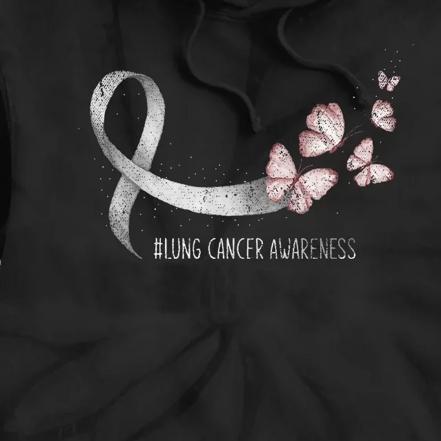 Pretty White Ribbon Support Lung Cancer Awareness Tie Dye Hoodie