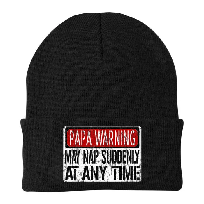 Papa Warning Sign May Nap Suddenly At Any Time Knit Cap Winter Beanie