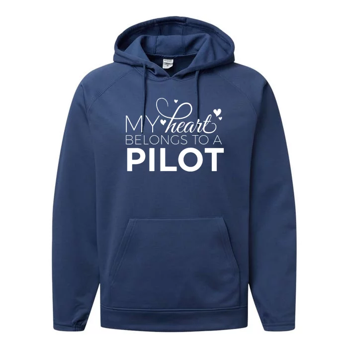 Pilot Wife Shirts My Heart Belongs To A Pilot Pilot Gift Performance Fleece Hoodie