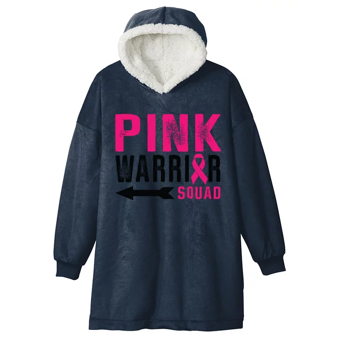 Pink Warrior Squad Ribbon Breast Cancer Awareness Gift Hooded Wearable Blanket