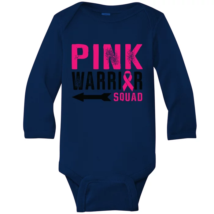 Pink Warrior Squad Ribbon Breast Cancer Awareness Gift Baby Long Sleeve Bodysuit