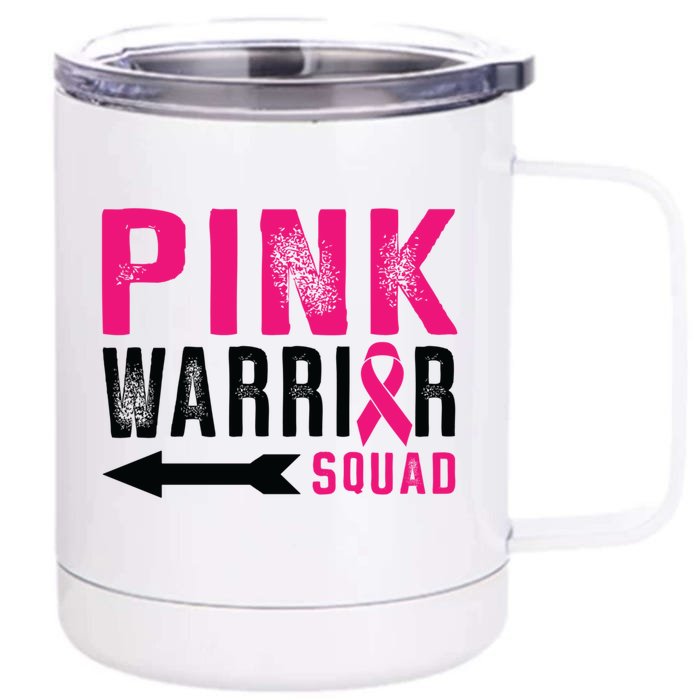 Pink Warrior Squad Ribbon Breast Cancer Awareness Gift Front & Back 12oz Stainless Steel Tumbler Cup