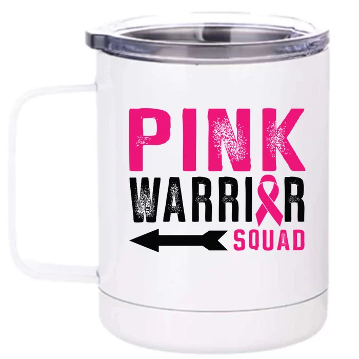 Pink Warrior Squad Ribbon Breast Cancer Awareness Gift Front & Back 12oz Stainless Steel Tumbler Cup