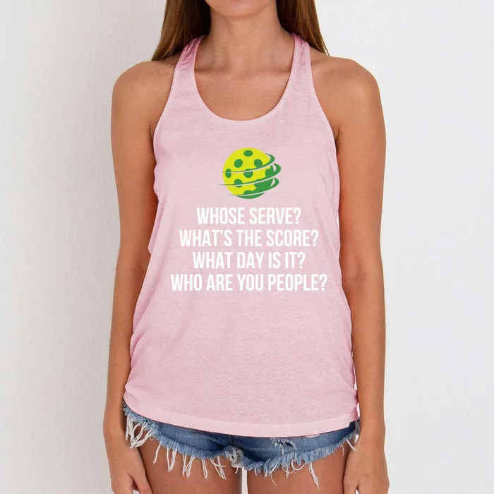 Pickleball Whose Serve WhatS The Score Funny Pickleballs Gift Women's Knotted Racerback Tank