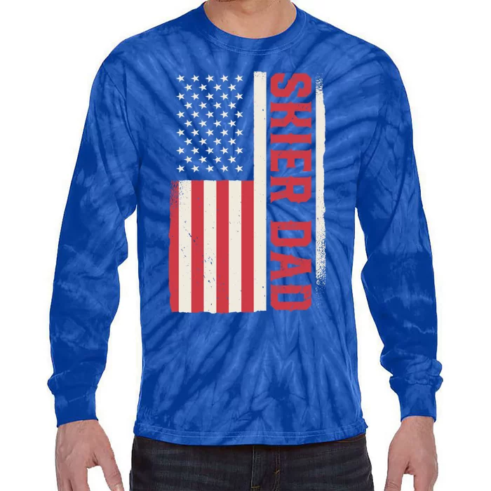 Patriotic Winter Ski Skiing Skier Dad American Flag Gift Tie-Dye Long Sleeve Shirt