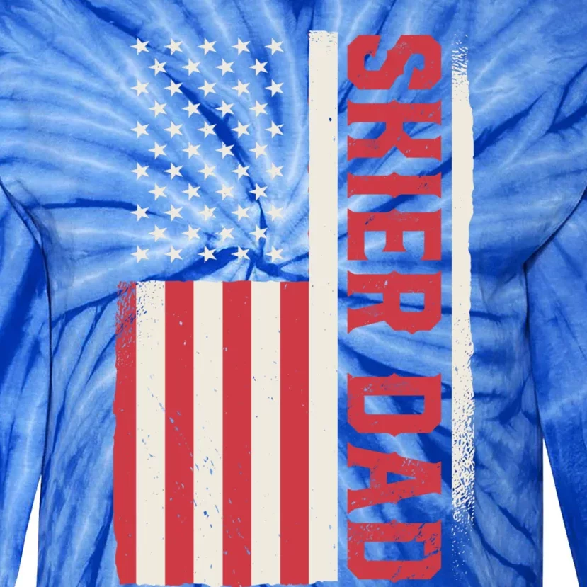 Patriotic Winter Ski Skiing Skier Dad American Flag Gift Tie-Dye Long Sleeve Shirt