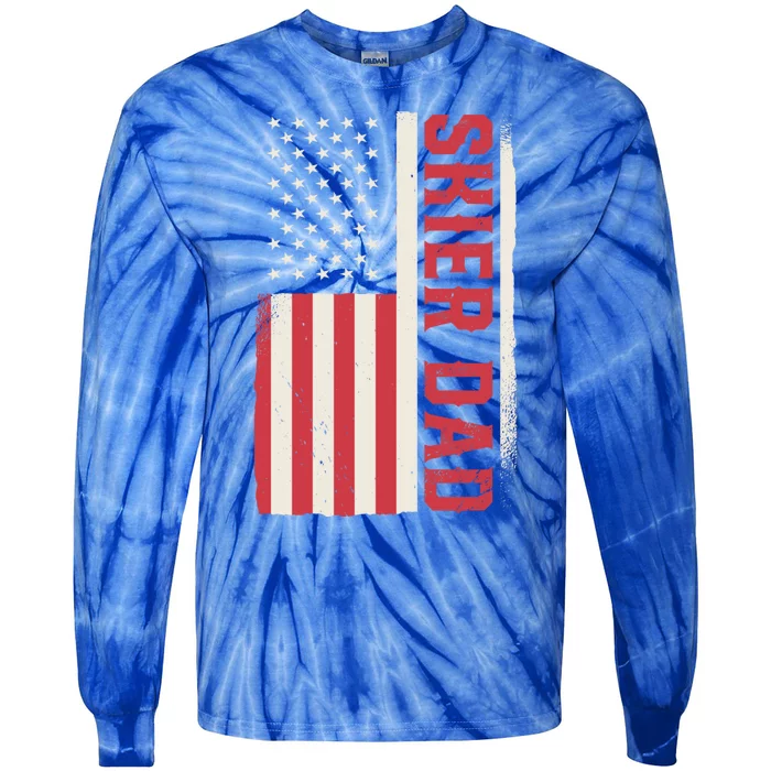 Patriotic Winter Ski Skiing Skier Dad American Flag Gift Tie-Dye Long Sleeve Shirt