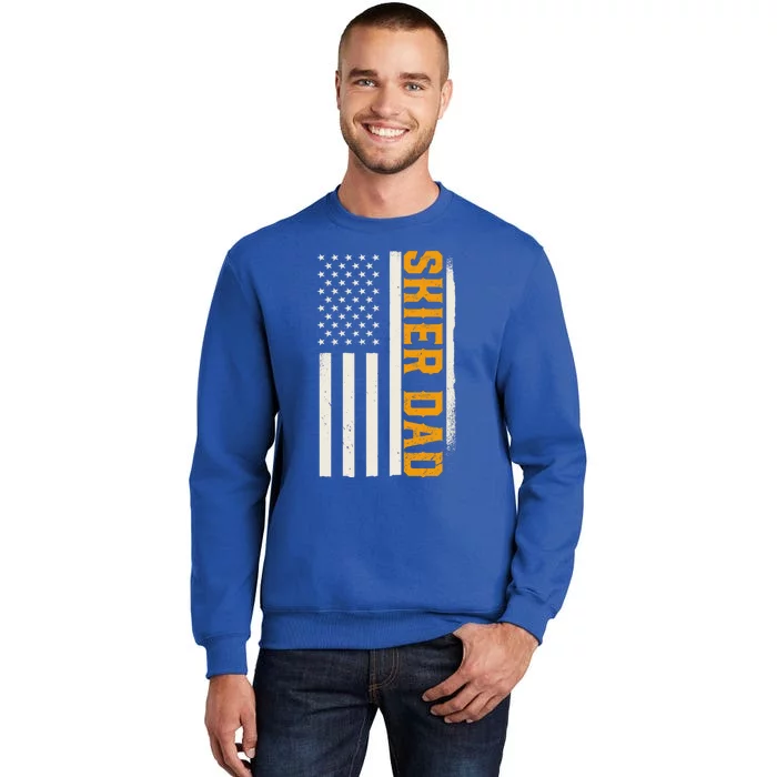 Patriotic Winter Ski Skiing Skier Dad American Flag Gift Tall Sweatshirt