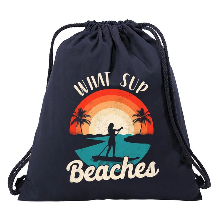 Paddleboard What Sup Beaches Girl Vintage Retro Sunset Gift Drawstring Bag